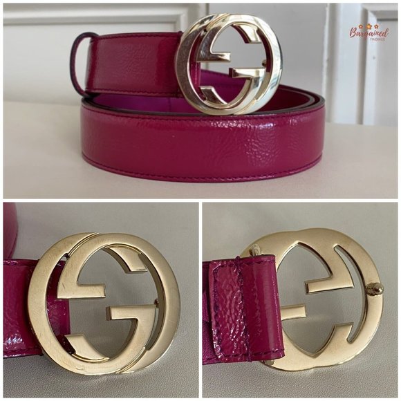 Authentic GUCCI Fuchsia Pink Coated Calfskin Leather Interlocking G Belt 85/34 main image 11